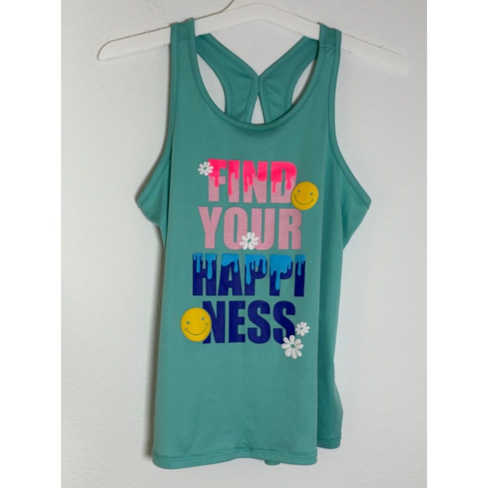 BCG Girls Teal Find Your Happiness Graphic Racerback Active Tank Top Size XL 16